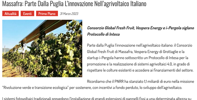 Massafra: Parte dalla Puglia l’innovazione nell’agrivoltaico italiano